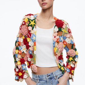 Alice and Olivia hand crotchet FAWN COLLAGE CARDIGAN